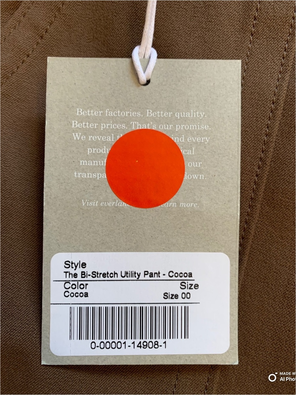 Everlane Cocoa Brown Bi-Stretch Utility Pant Size 00 NWT Fall Casual - Picture 12 of 17